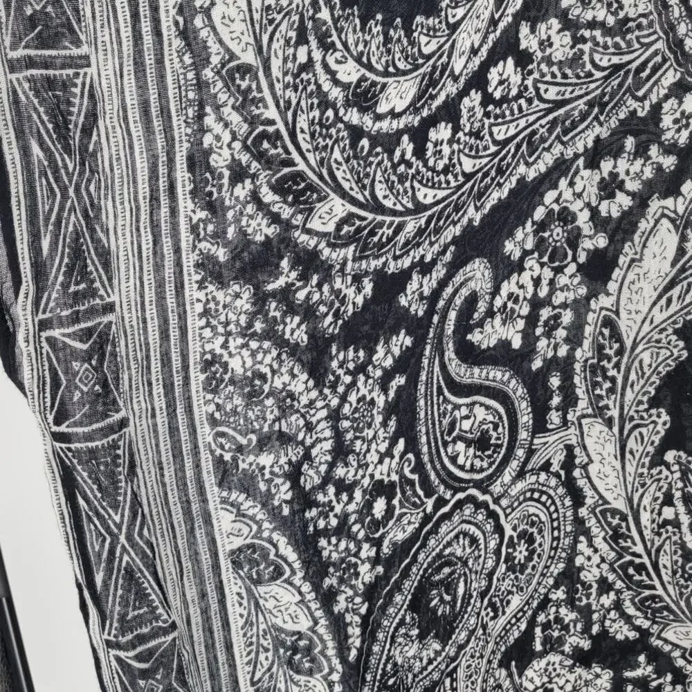 Soft Surroundings Kimono Wrap Black White Paisley Floral Soft Open One Size OS